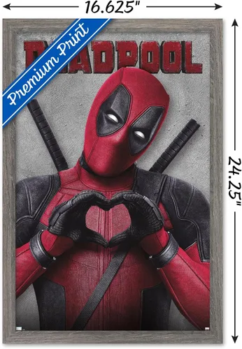Vista 3 de Marvel Deadpool Legacy - Póster de pared de corazón, 22.4 pulgadas de largo x 14.7 pulgadas de ancho, versión enmarcada de madera de granero