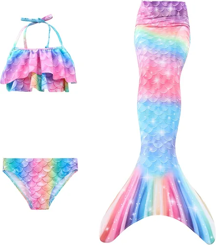 Vista 2 de Traje de baño de cola de sirena con monoaleta para niñas, conjunto de bikini
