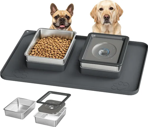 Vista 9 de UPSKY Juego de cuencos para perros PET, cuenco de agua y comida para perros Gris