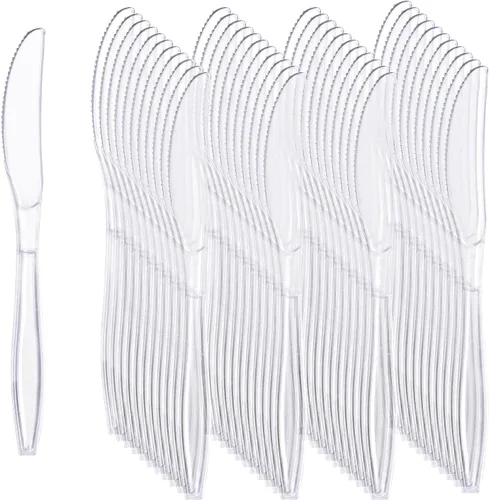 Vista 9 de 360 piezas de cubiertos de plástico transparente resistente, 150 tenedores, 150 cucharas, 60 cuchillos, libres de BPA, resistentes al calor, juego