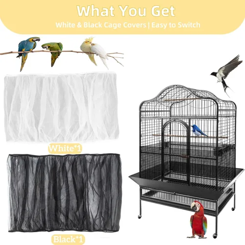 Vista 2 de RAINFLOW Paquete de 2 atrapasadores de semillas para pájaros – Funda de falda ajustable para jaula de pájaros con red de malla transpirable