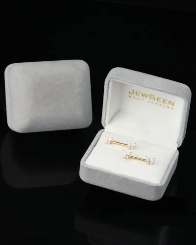 Vista 6 de Jewseen Anillos de pezón de oro macizo de 14 quilates, 2 piezas, barra de pezón de 14G, joyería para pezón de mariposa para mujeres y hombres