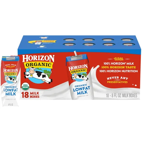 Vista 24 de Horizon Organic Cajas de leche bajas en grasa, fresa, 8 onzas, paquete de 6 8g Protein per Serving, 1% Lowfat, USDA Organic, No Refrigeration