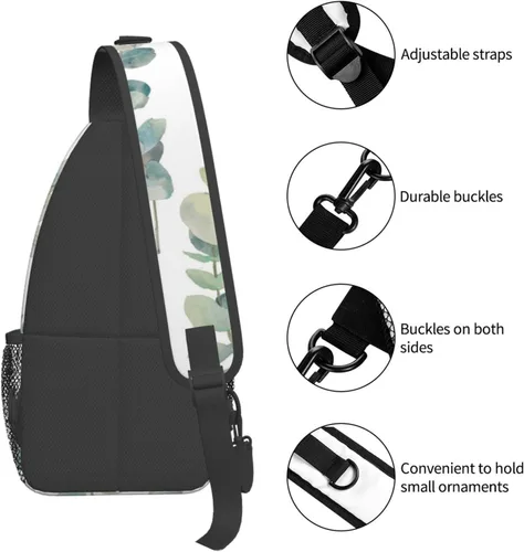 Vista 5 de Mochila tipo bandolera con diseño de ojos malvados, bolsa ligera de hombro cruzado para mujeres y hombres, mochila casual para exteriores, Hojas