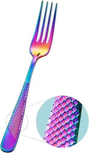 Vista 4 de Xideman® Juego de tenedores martillados prémium (8.1 pulgadas), cubiertos de tenedores de acero inoxidable 18/10, 6 tenedores de metal