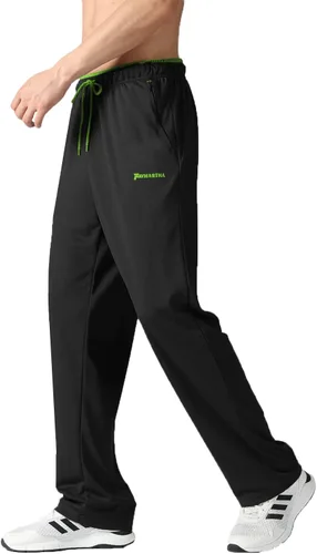 Vista 2 de GODISHARK Pantalones deportivos ligeros para hombre, con parte inferior abierta, bolsillos con cremallera, para entrenamiento, gimnasio, correr