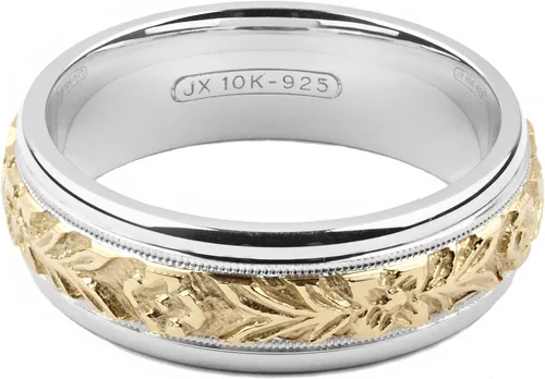 Vista 2 de Anillo de boda de plata de ley bicolor y oro amarillo de 10 quilates de 0.276 in de ancho