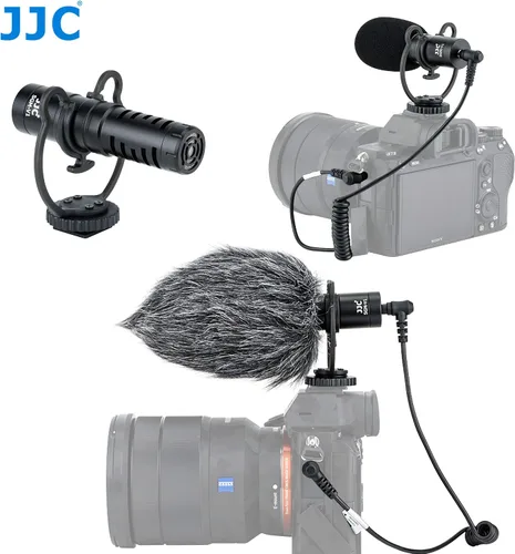 Vista 3 de JJC SGM-V1 - Micrófono de video de escopeta, micrófono cardioide condensador Vdeomicro con soporte de choque, parabrisas de espuma peluda