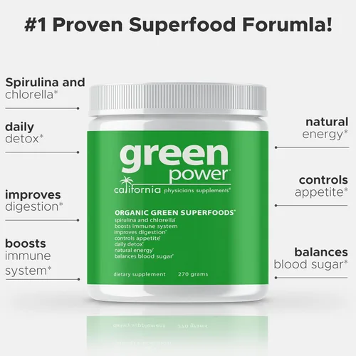 Vista 3 de Green Power - Polvo orgánico de superalimentos verdes – Espirulina y Clorella con probióticos, energía y apoyo inmunológico, salud digestiva – Sin