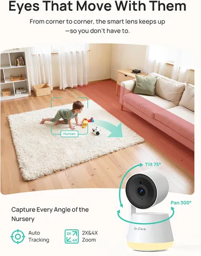 Vista 6 de Dr.Care LumiView Plus Smart WiFi Baby Monitor - Pantalla dividida 1080P de 5.5 pulgadas y cámara 2K, modo de privacidad, alertas de llanto