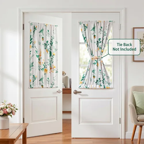 Vista 2 de MYSKY HOME Cortinas florales para puerta francesa de 40 pulgadas de largo, juego de 2 cortinas opacas de privacidad con bolsillo para barra A-verde