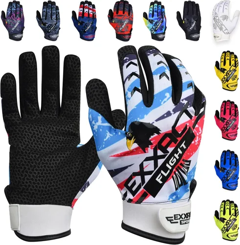 Vista 10 de Exxact Sports Guantes de bateo de béisbol para jóvenes y adultos con palma de cuero texturizada, guantes de bateo de sóftbol para mujeres/hombres