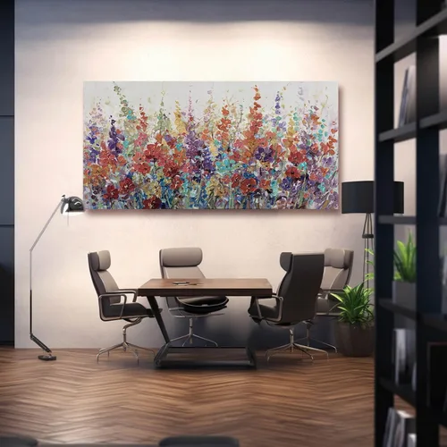 Vista 5 de XIANSHOU Arte de pared rosa y dorado con textura de flores para dormitorio, sala de estar, oficina, habitación de niñas, decoración de pared, 29 x