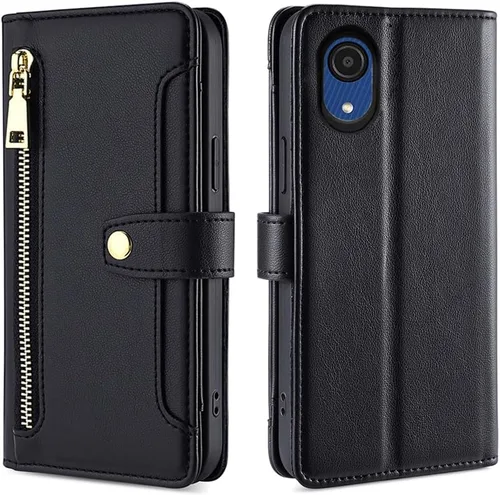 Vista 5 de Asuwish Funda de teléfono para Samsung Galaxy A03 Core Wallet Cover y protector de pantalla de vidrio templado, soporte para tarjetas
