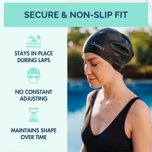 Vista 6 de Limmys Gorro de Natación Premium para Mujeres con Cabello Largo – Gorro de Natación de Silicona Suave para Mujeres – Cómodo, Ajuste con Espacio