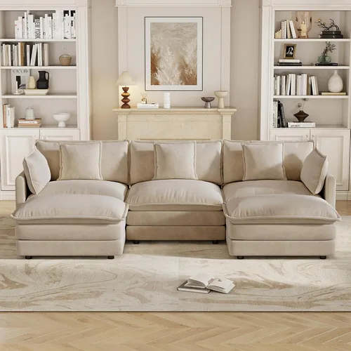 Vista 29 de Sofá modular de felpilla de 111.4 pulgadas, moderno juego de sofá de 3 asientos con asiento profundo, cómodo sofá nube con cojín de espuma doble