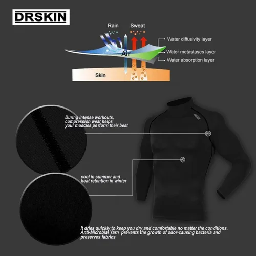 Vista 6 de DRSKIN Men's Compression Shirts Top Long Sleeve Baselayer Sports Running Workout Athletic Gym