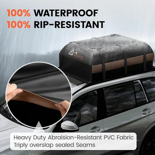 Vista 3 de Bolsa de carga para techo de automóvil, bolsa de carga impermeable de 15 pies cúbicos para sedán, SUV, minivan, apto para vehículos con/sin