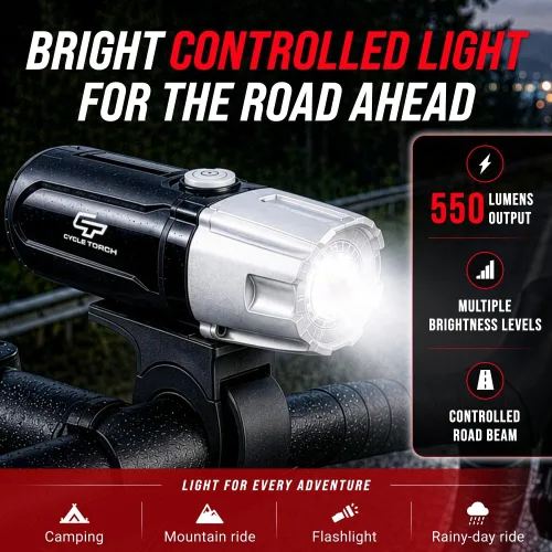 Vista 2 de Luces de bicicleta para montar por la noche, USB recargable Shark 550 Ultra Bright LED Luces de bicicleta delantera y trasera luz trasera