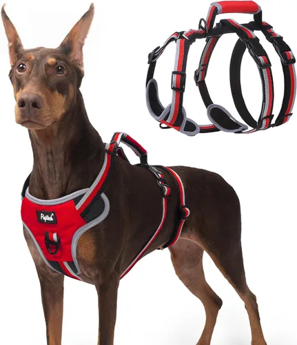 Vista 10 de PUPTECK Arnés para perro a prueba de escapes, con asa acolchada, arnés de chaleco para mascotas, duradero y reflectante para perros medianos y Negro