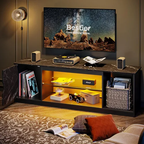 Vista 2 de Bestier - Soporte LED para TV de 57 pulgadas, luz RGB, mármol negro