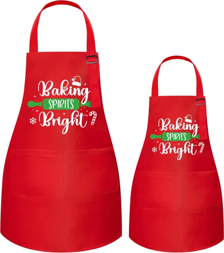 Vista 15 de R HORSE Juego de 2 delantales a juego para adultos y niños Papá y yo, delantal de cocina ajustable con 2 bolsillos para padres e hijos, regalo a