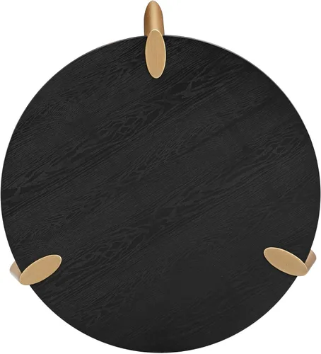 Vista 5 de NTC Mesa de centro redonda de madera Tribase Boho de 40 pulgadas para sala de estar y comedor, impermeable y resistente al calor, negro quemado