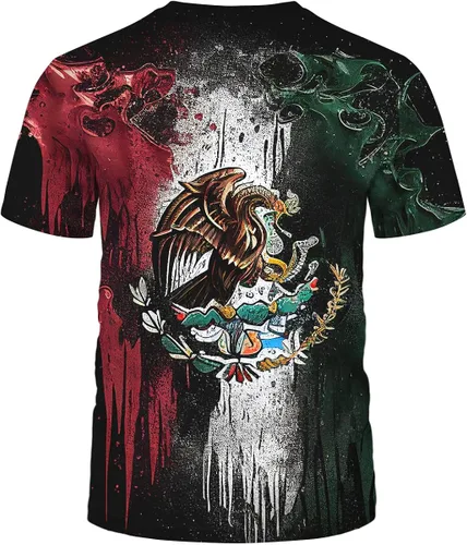 Vista 2 de Srcnhim Camiseta patriótica con la bandera de México para hombre, diseño de águila, colorido, gráfico, verano, manga corta
