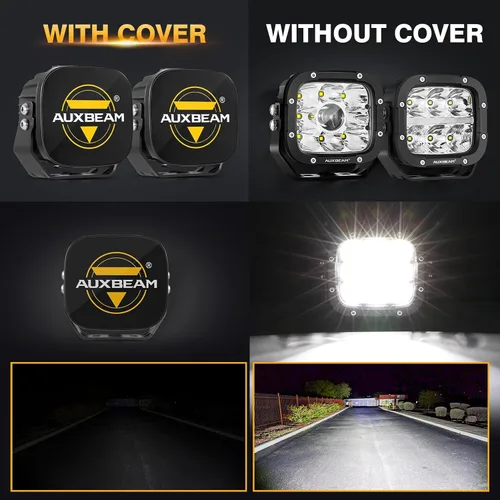 Vista 2 de Auxbeam XP-Ultra - Paquete de luces LED de 5 pulgadas con cubiertas protectoras negras, luces ámbar DRL para todo terreno, luz de zanja de doble