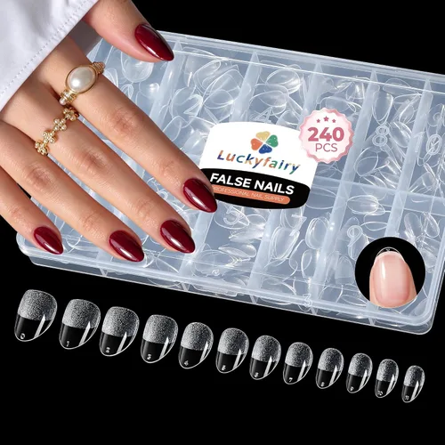 Vista 10 de Luckyfairy Puntas de uñas cortas de almendra, 240 puntas de uñas de gel