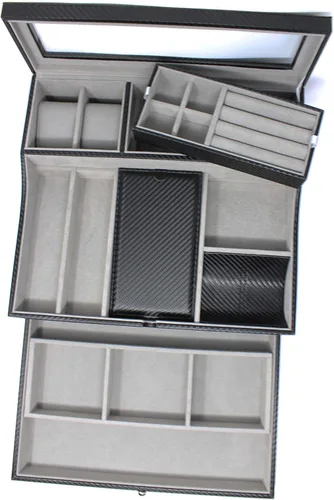Vista 6 de Bandeja organizadora elegante para hombre para teléfono relojes lentes de sol joyas cartera anillos collar