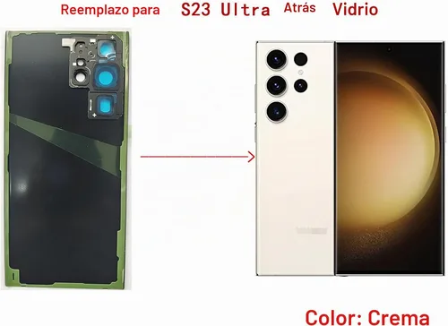 Vista 2 de Carcasa trasera de vidrio para Samsung Galaxy S23 Ultra 5G, con cintas preinstaladas (no apto para S23 / S23+ Plus) (crema)