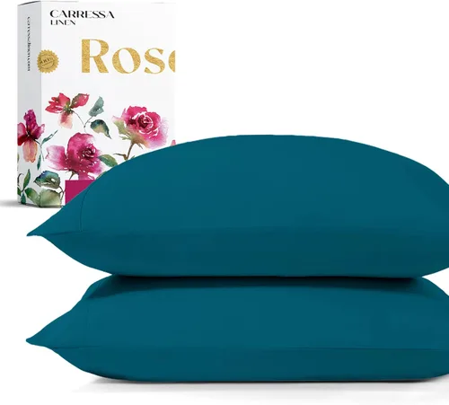Vista 16 de Carressa Linen Juego de 2 fundas de almohada 100% algodón egipcio, tamaño estándar, lujosas fundas de almohada de algodón de la serie 1200