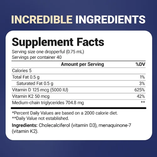 Vista 9 de Dr. Berg - Gotas líquidas de vitamina D3 K2 de máxima potencia con aceite MCT – 5,000 UI de vitamina D3 líquida con K2 – Apoya huesos fuertes