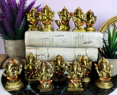 Vista 4 de Ebros Gift Estatuillas en miniatura de Ganesha Ganapati Dios Hindú de la Ilustración oriental en 12 estilos y poses Hinduismo con cabeza de elefante