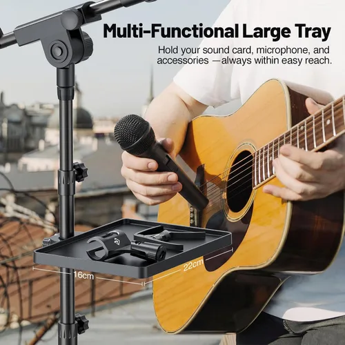 Vista 2 de PHENYX PRO Soporte para micrófono con bandeja grande de 8.7 x 6.3 in, altura de soporte ajustable, clips de micrófono dobles y bolsa de transporte