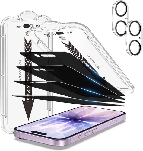 Vista 26 de EZ-GLAZ - Paquete de 4 + 2 protectores de pantalla de privacidad para iPhone 13 [6.1 pulgadas] con protector de lente de cámara