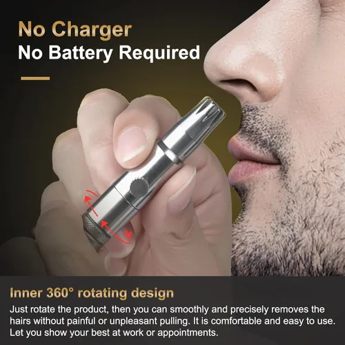 Vista 3 de Recortadora manual de pelo de nariz para hombres, sin batería, removedor de pelo de acero inoxidable