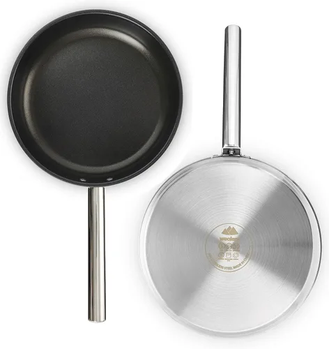 Vista 4 de Juego de utensilios de cocina de acero inoxidable 304 de 8 piezas para ollas y sartenes, kit de cocina de fuego abierto Sartén vaporera con bolsa