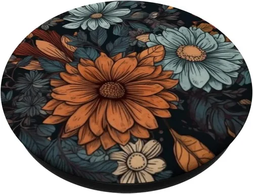 Vista 2 de Floral chill pattern fall flowers en la base negra PopSockets intercambiable PopGrip