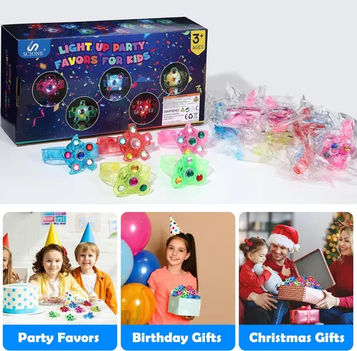Vista 2 de SCIONE Paquete de 24 pulseras giratorias con luz LED, que brillan en la oscuridad, recuerdos de fiesta para niños de 4 a 8 a 12, juguetes de caja