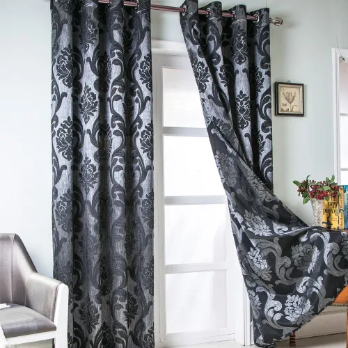 Vista 17 de NAPEARL Cortinas de damasco para sala de estar, cortinas de jacquard gótico con patrones florales, cortinas beige para dormitorio de 63 pulgadas