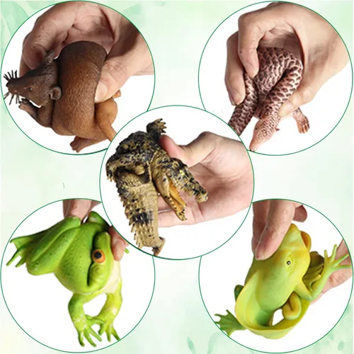 Vista 3 de SCAHOW 5 juguetes blandos de goma suave, juguetes de animales TPR súper elásticos para niños, figuras de animales de goma con rana, renacuajo