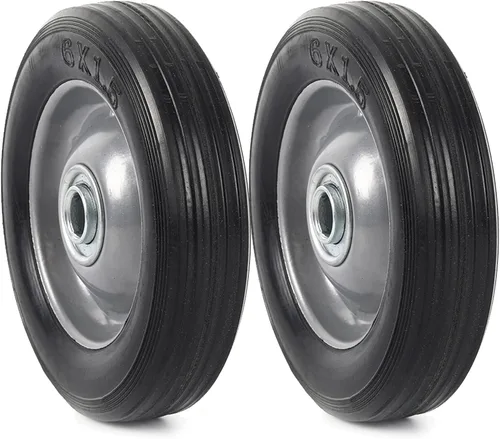 Vista 7 de AR-PRO - Conjunto de ruedas de goma sólida sin planos de 6 x 1.5 pulgadas, ruedas de repuesto para carretilla de mano con rodamientos de bolas