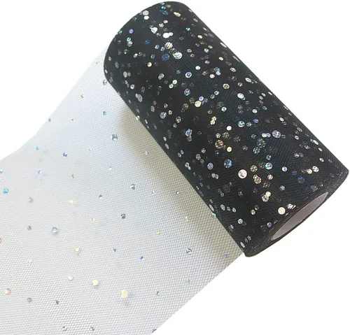 Vista 2 de DADAXIE - Rollos de tul con purpurina láser, rollo decorativo de tela de tul de 6 x 50 yardas (150 pies), color brillante para camino de mesa, Negro
