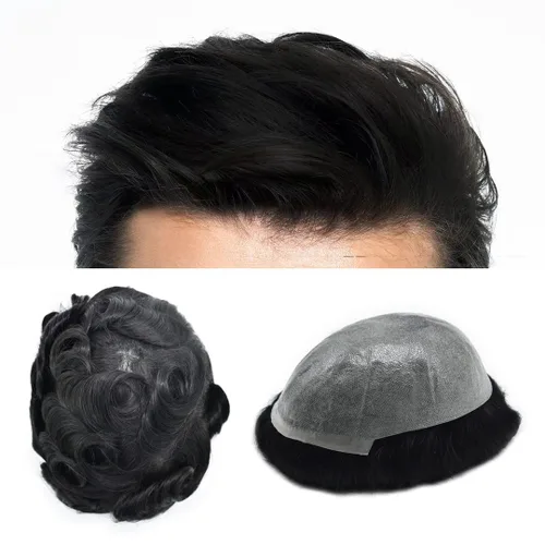 Vista 16 de Toupee - Sistemas de cabello humano para hombre, 0.002 in, piel ultrafina para hombre, tupé en V, polivinílico de poliuretano natural, piezas