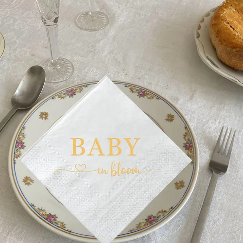 Vista 5 de Baby In Bloom Servilletas de papel desechables para fiesta de 3 capas, para baby shower, cóctel, neutral, para niños, niñas, niñas y niños