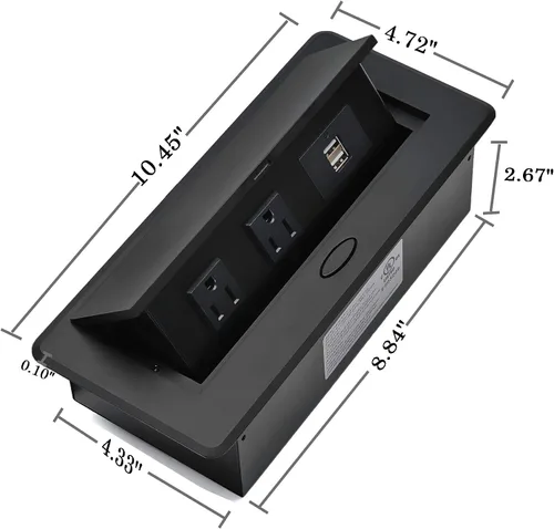 Vista 5 de Regleta de Alimentación Certificada UL, Kungfuking Caja de Toma de Corriente Emergente de Escritorio con Puertos de Carga USB Duales, Receptáculo