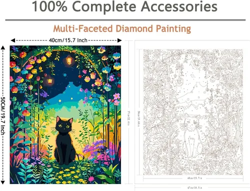 Vista 2 de FILASLFT Pintura por Números Gato Negro, Pintura por Números para Adultos y Principiantes en Lienzo, Kits de Pintura al Óleo de Paisaje de Jardín