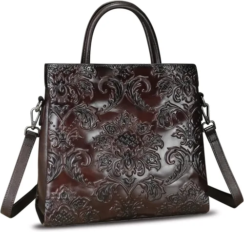 Vista 2 de Bolso bandolera de cuero genuino para mujer, bolso de mano con asa superior, hecho a mano, estilo vintage, bolso cruzado